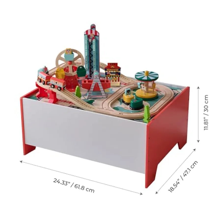 Tavolo da gioco in legno Teamson a tema carnevale con ferrovia, giostra e ruota panoramica, set interattivo per bambini