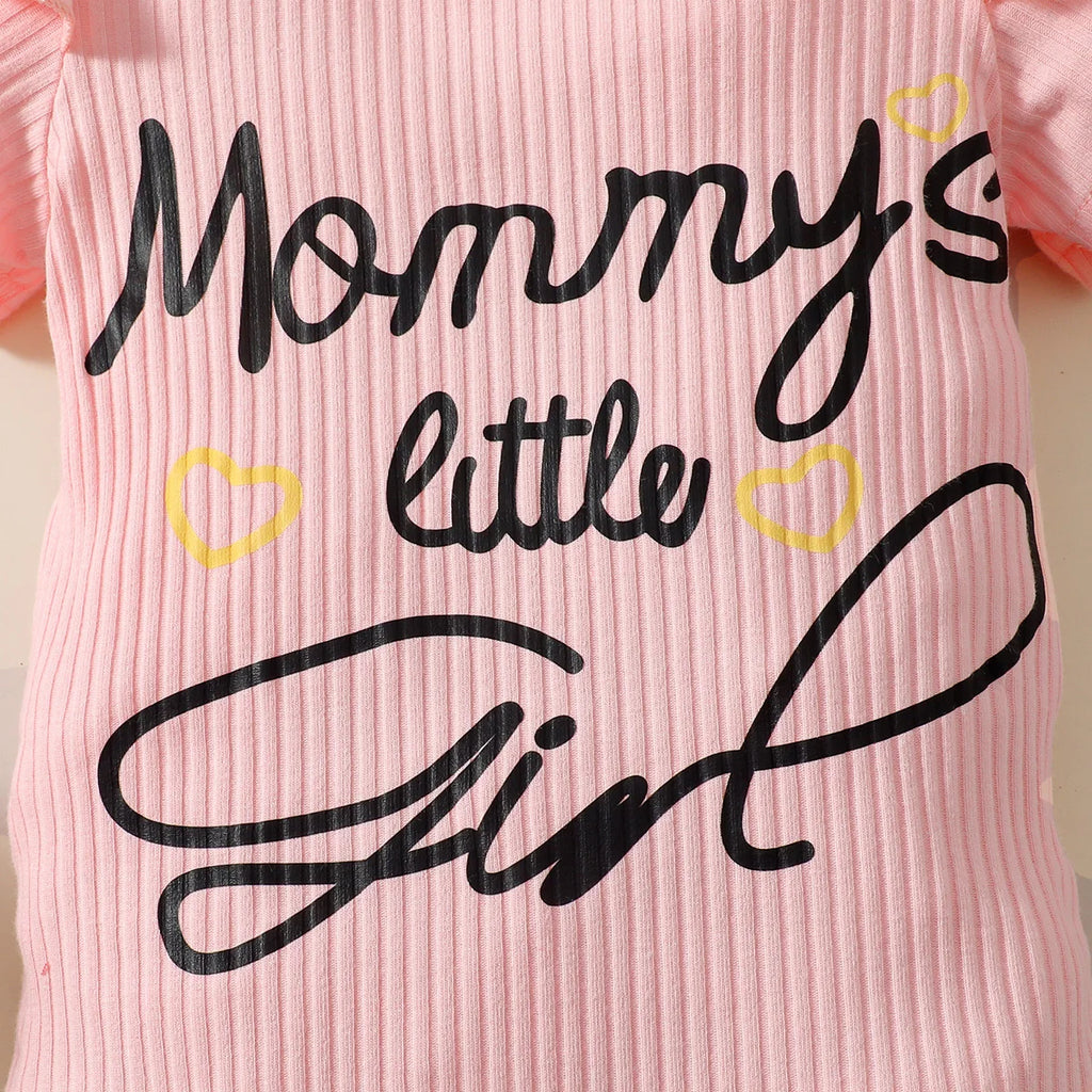 Vestito da coperta a triangolo a maniche corte con stampa di lettere estive casual per ragazze + gonna di jeans Set da due pezzi per neonato