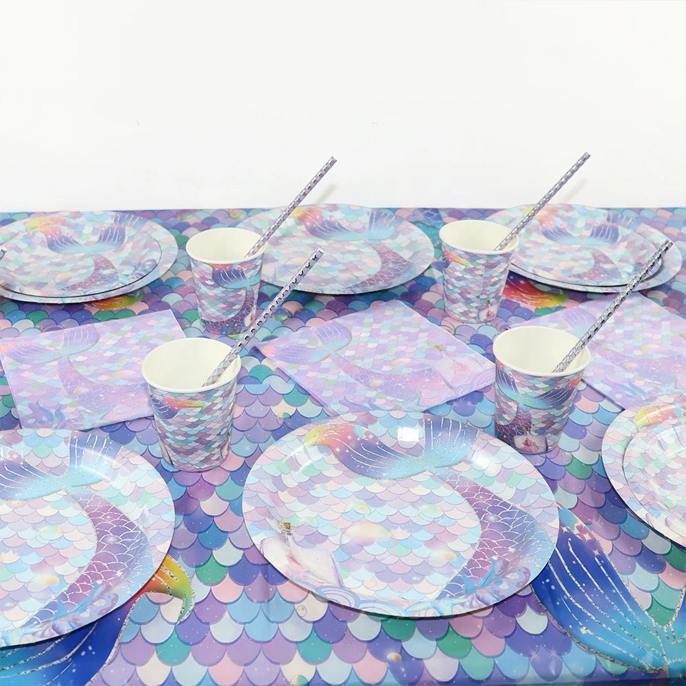 Set di stoviglie usa e getta per la decorazione della festa di compleanno della sirena piatti per la coda della sirenetta forniture per feste a sirena per ragazza decorazioni per matrimoni