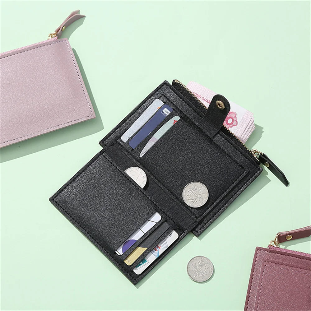 Portafogli da donna Borsa da donna in pelle PU Mini Hasp Porta carte multi-carta solida Portafogli corti Portafoglio piccolo sottile con cerniera Hasp