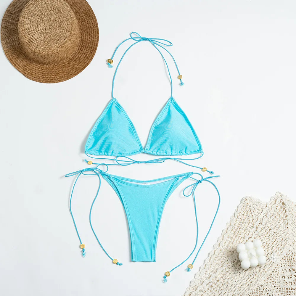 Nuovo bikini sexy donna stampa bikini set halter backless costume da bagno costumi da bagno biquini dot biquini costumi da bagno femminili bikini sexy set
