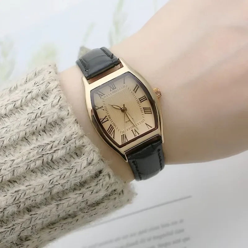 Orologio da donna Piccoli orologi da polso da donna Orologio da polso in pelle vintage retrò marrone Orologio da polso al quarzo nero Reloj Mujer