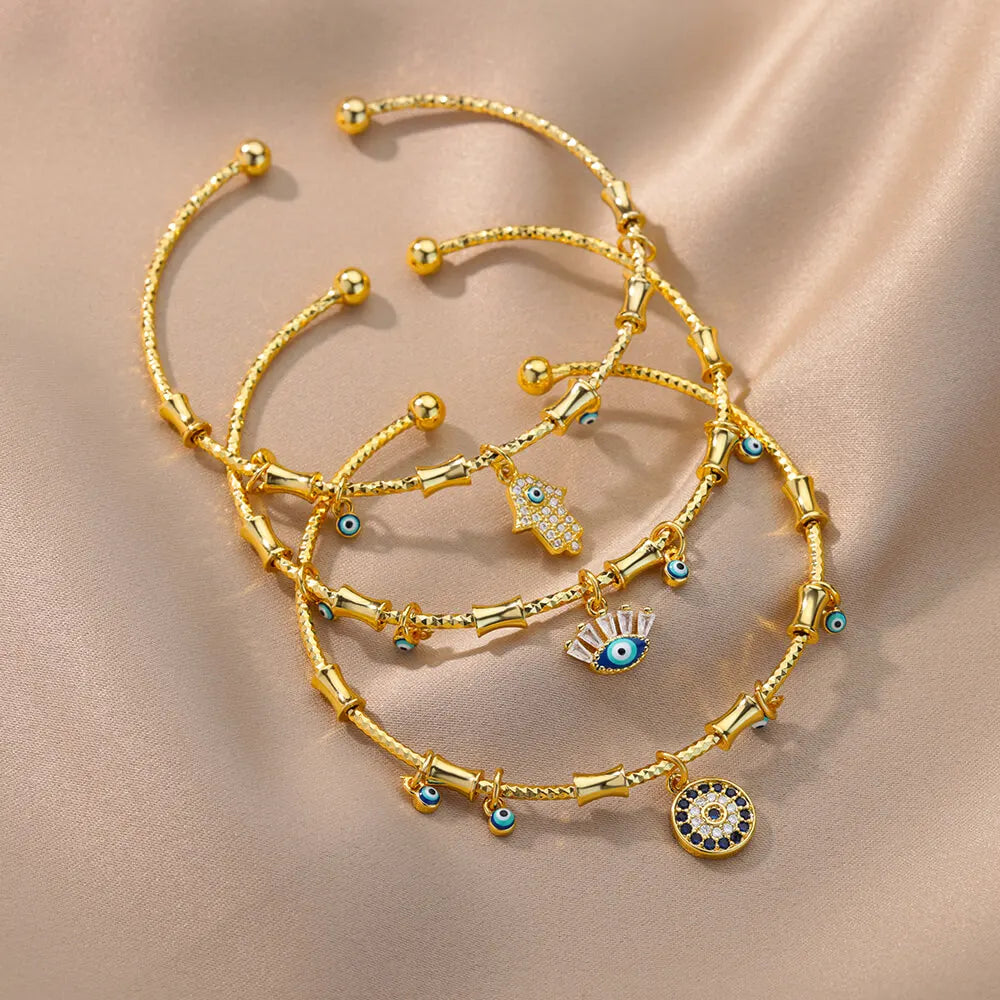 Bracciale mano malocchio per donna Bracciale in zircone in acciaio inossidabile Bracciale turco fortunato Coppia di gioielli di lusso pulsaras bijouxfemme