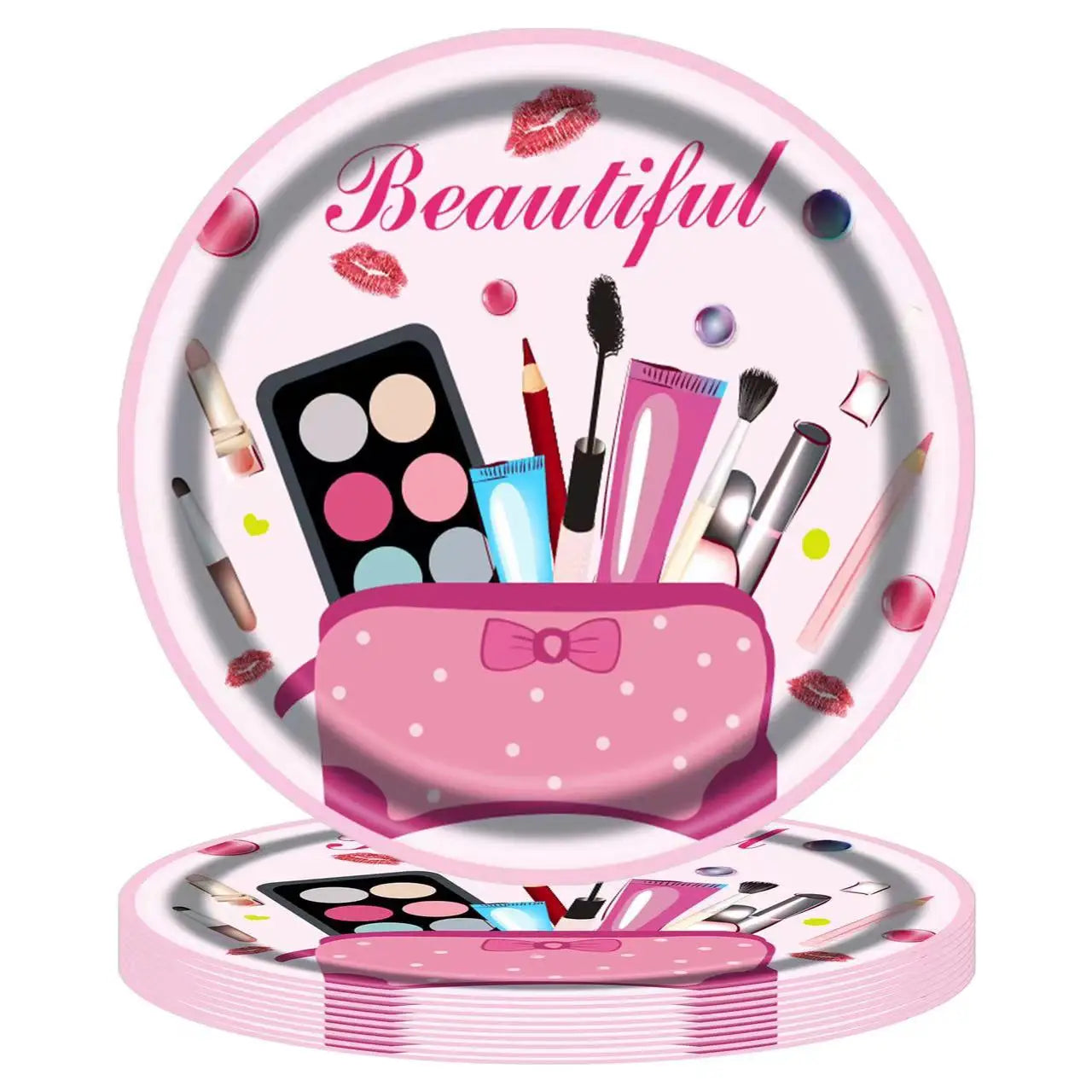Trucco Tema Compleanno Stoviglie usa e getta Bicchieri di piatti di carta per trucco spa Ragazza Festa Rossetto Labbra rosse Palloncino Regalo di San Valentino