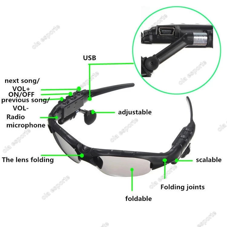 Sport Stereo Wireless Bluetooth Occhiali intelligenti Chiama Ciclismo 5.0 Auricolare Telefono Occhiali da sole da guida polarizzati Occhiali da equitazione