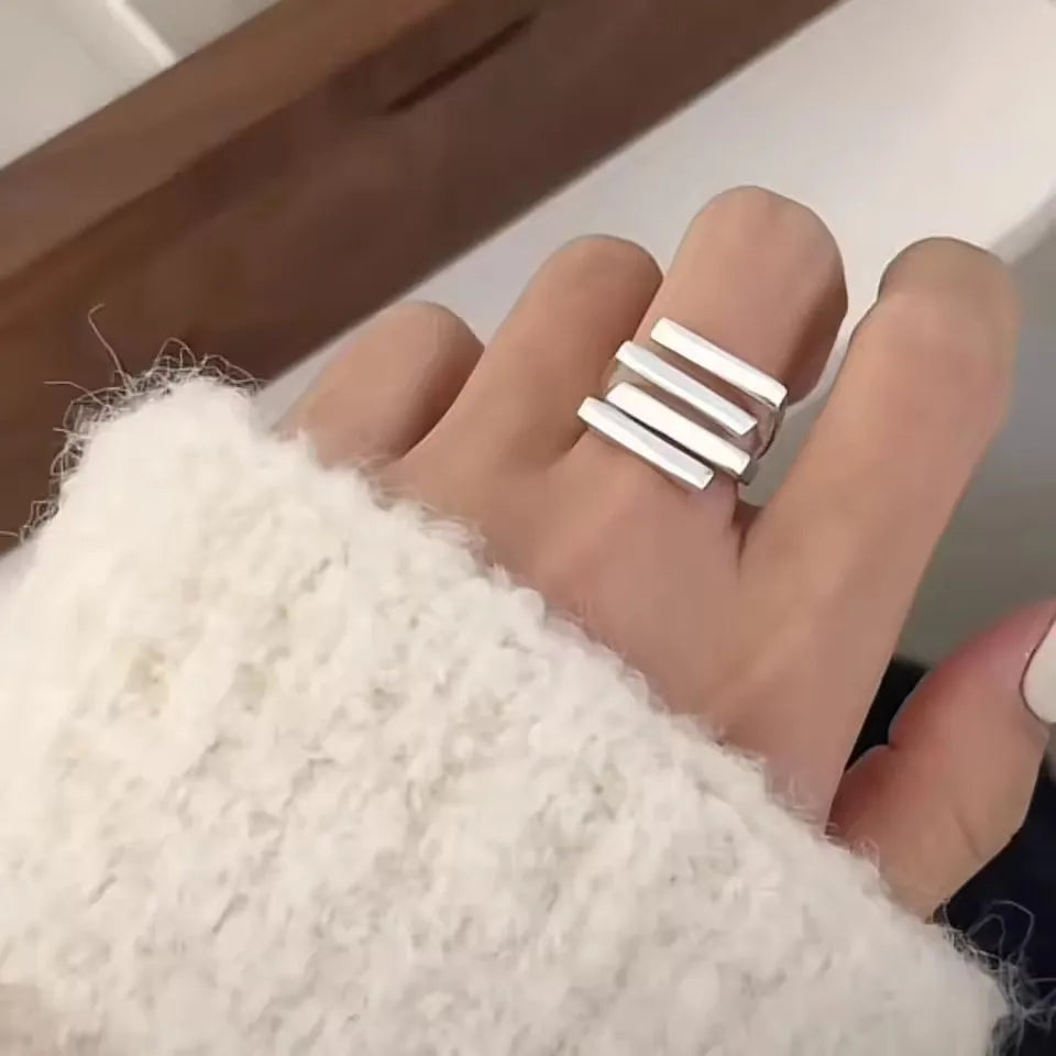 PANJBJ 925 anelli in pietra nera geometrica in argento sterling per le donne ragazza coreana semplice regolabile coppia gioielli Dropshipping