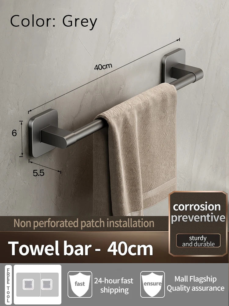 Bathroom Towel Holder Without Drilling Bathroom Black Towel Rack Towel Bar Self-Adhesive Bathroom Towel Rack Towel Rail