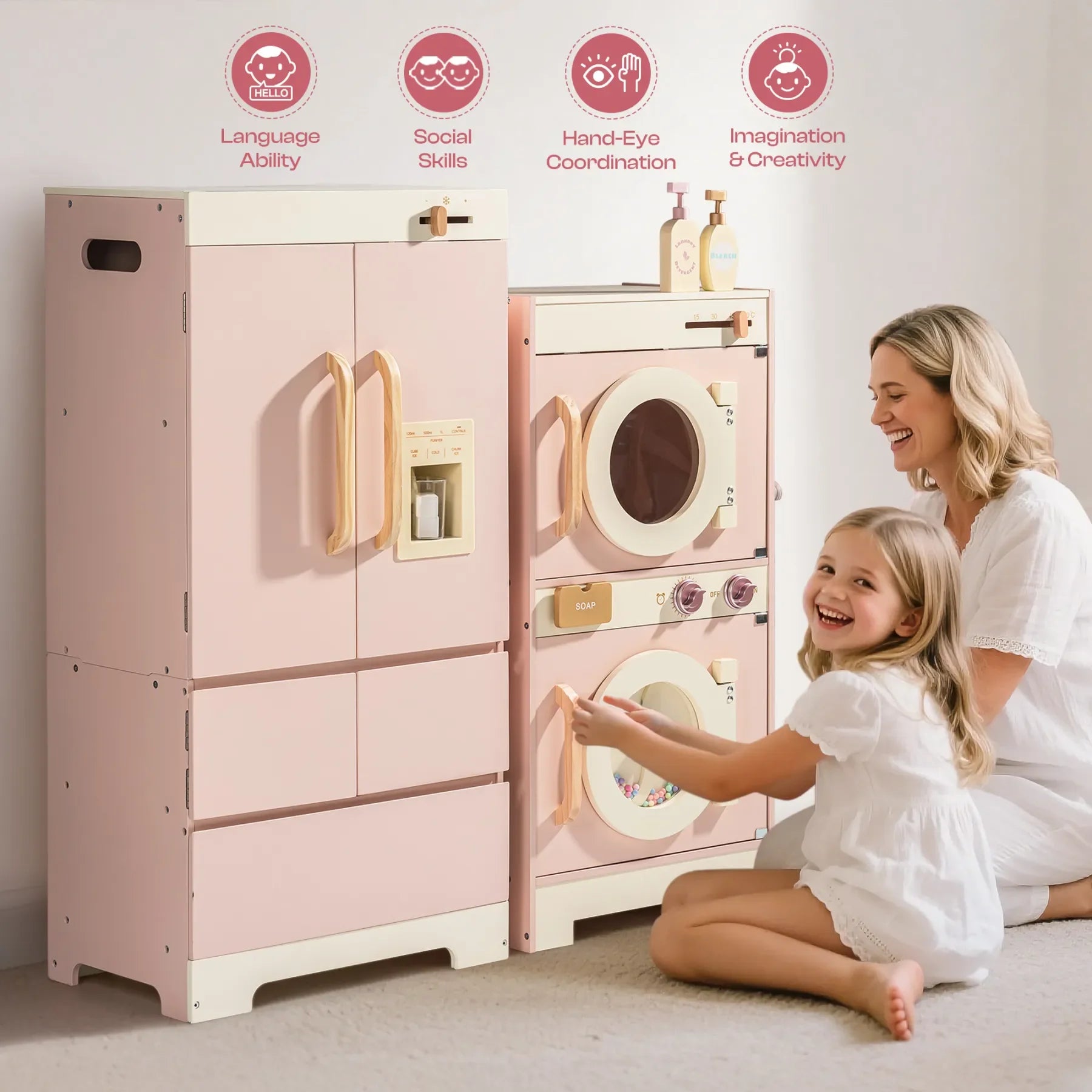 Robotime Robud Set da gioco da cucina ad angolo per bambini Set da cucina in legno con suono realistico Fai finta di giocare regalo per ragazzi e ragazze Rosa
