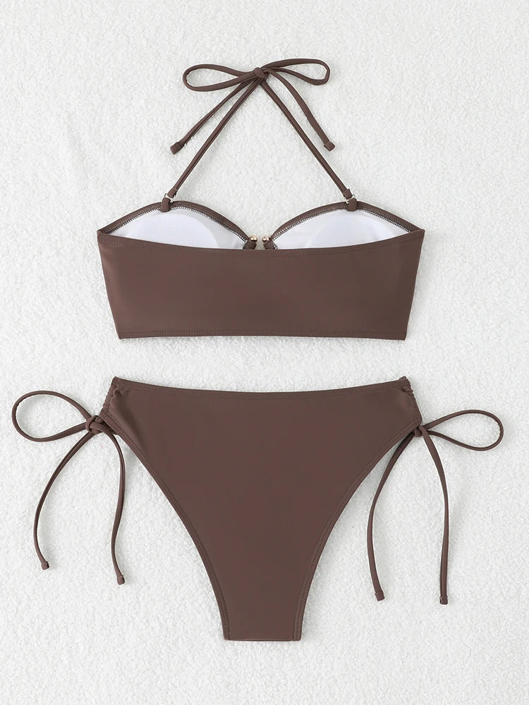 Bikini a Vita Alta da Donna 2026, Costume da Bagno Annodato, Abbigliamento da Spiaggia Brasiliano con Push-Up