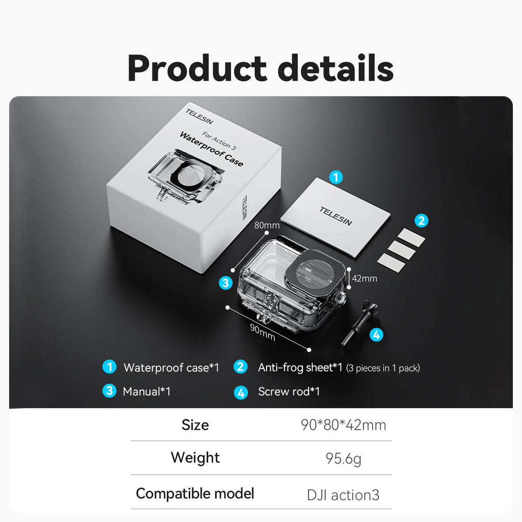 TELESIN Custodia Impermeabile 45M per DJI Osmo Action 3 4 5 Pro Subacquea