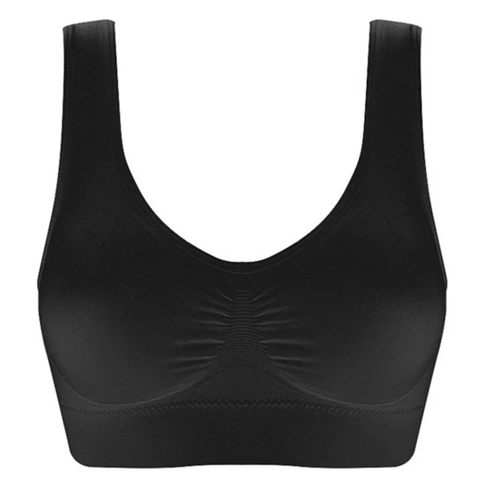 Reggiseni senza cuciture da donna Canotta Intimo Crop Top XXL 3XL Nero Colore puro Sport Palestra Corsa Fitness Yoga