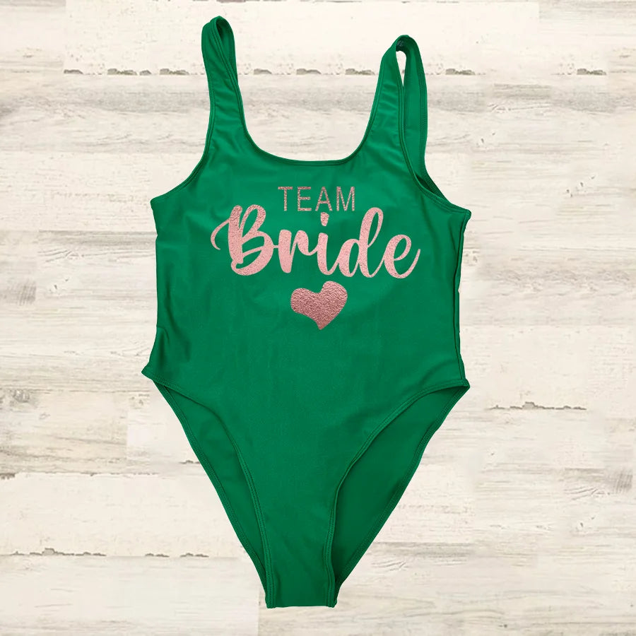 S-3XL costume da bagno intero donna Team Bride Summer Swimwear Higt Cut Low Back costume da bagno addio al celibato costume da bagno Beachwear