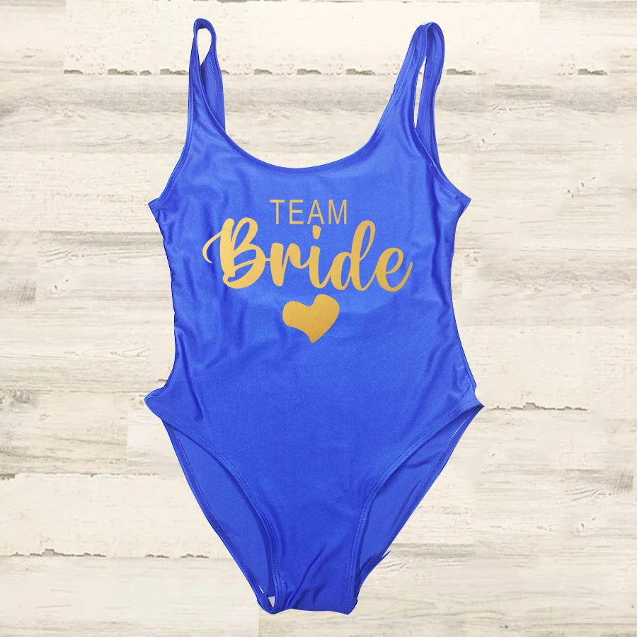 S-3XL costume da bagno intero donna Team Bride Summer Swimwear Higt Cut Low Back costume da bagno addio al celibato costume da bagno Beachwear