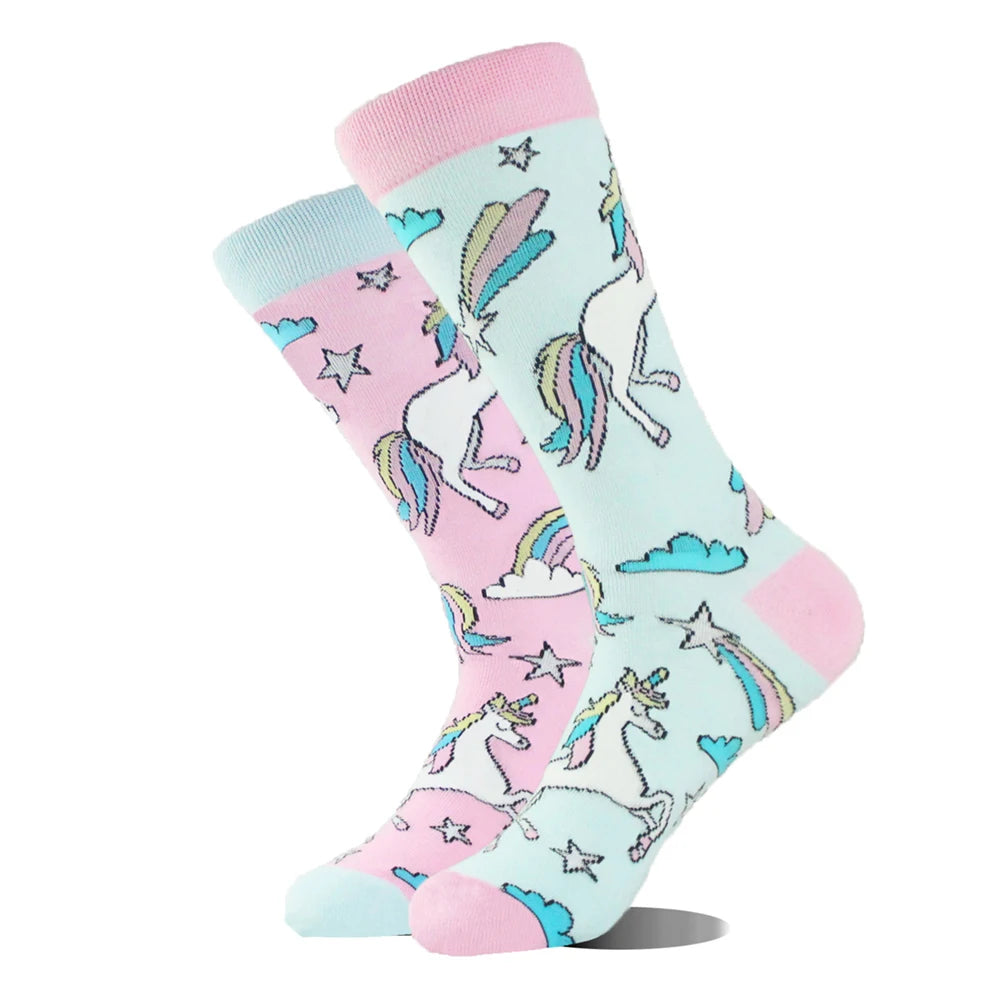 1 Pair Combed Cotton Socks Men Novelty AB Asymmetry Funny Skateboard Men's Mid Length Animal Print Socks Harajuku Happy Socks
