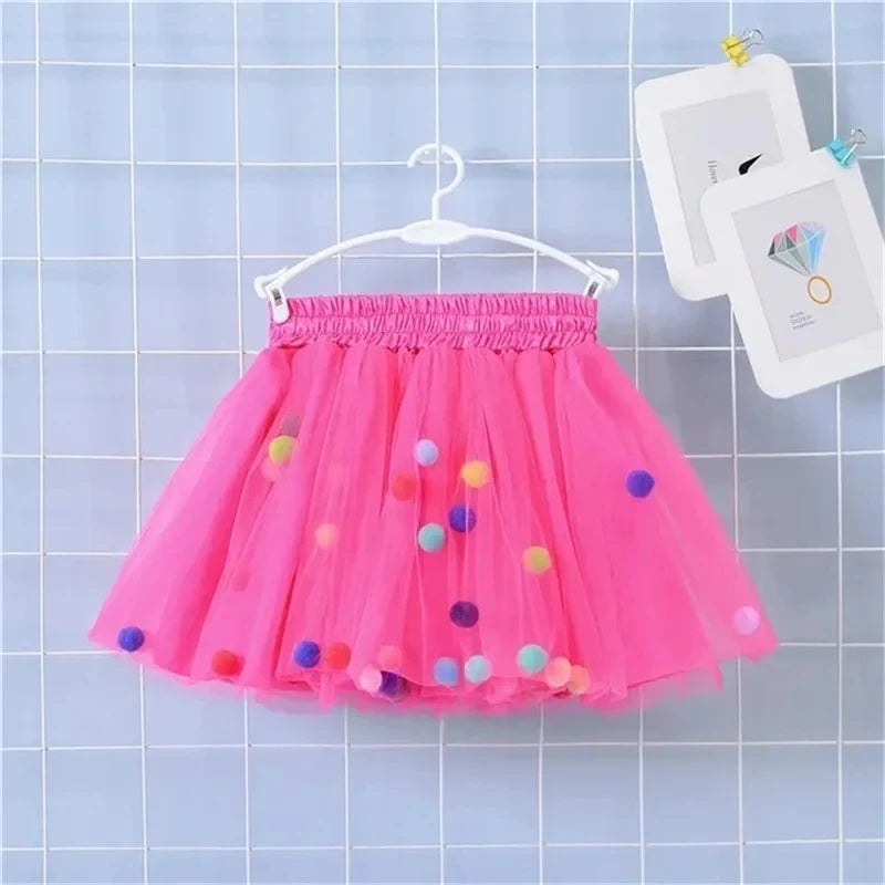 2024 Nuovo Arrivo Infantile Mulity Colorato Tulle Tutu Gonna Pom Pom Principessa Mini Vestito Abbigliamento Per Bambini Pettiskirt Vestiti Della Ragazza