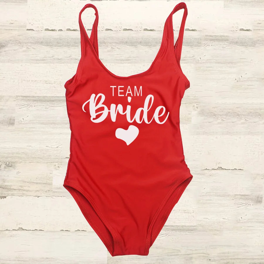 S-3XL costume da bagno intero donna Team Bride Summer Swimwear Higt Cut Low Back costume da bagno addio al celibato costume da bagno Beachwear