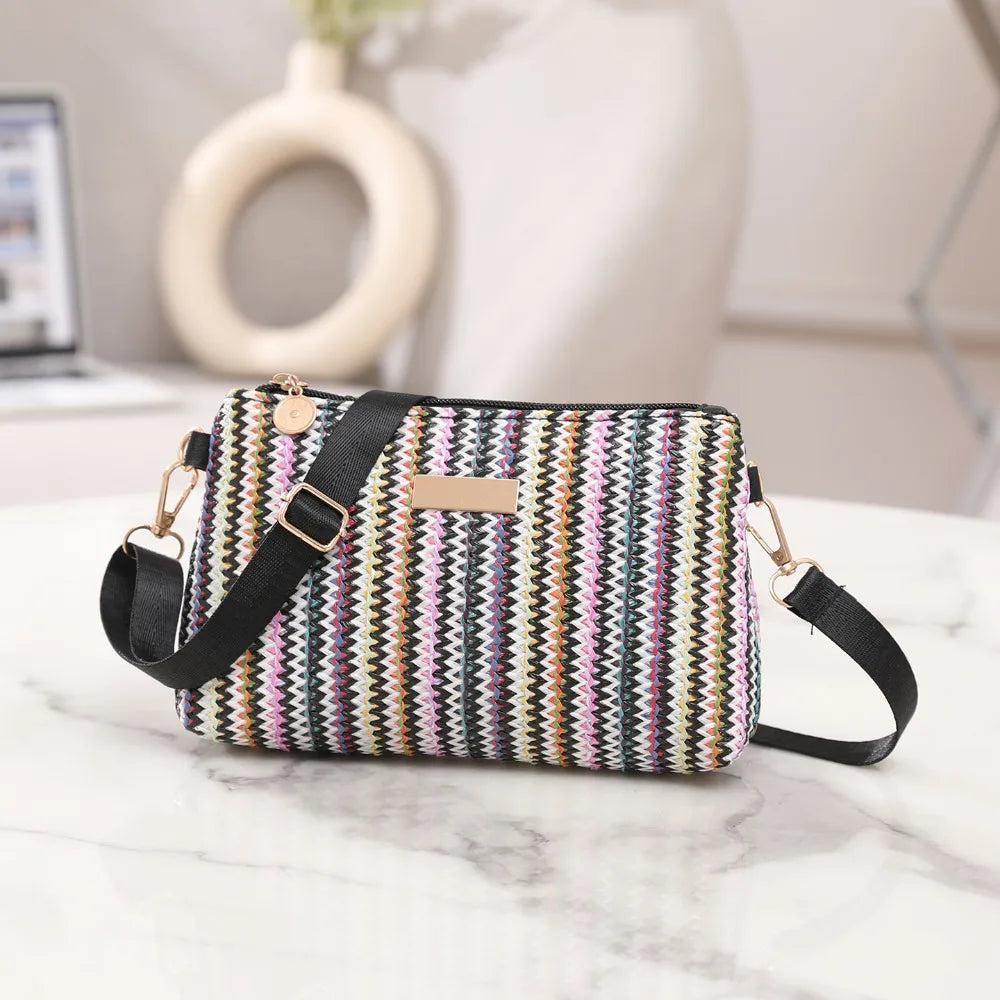 Borsa Intrecciata Leggera e Colorata Arcobaleno, Organizer da Viaggio con Tracolla Regolabile, Borsa a Tracolla per Ragazze, Borsa a Tracolla Portatile per Uscite Casual