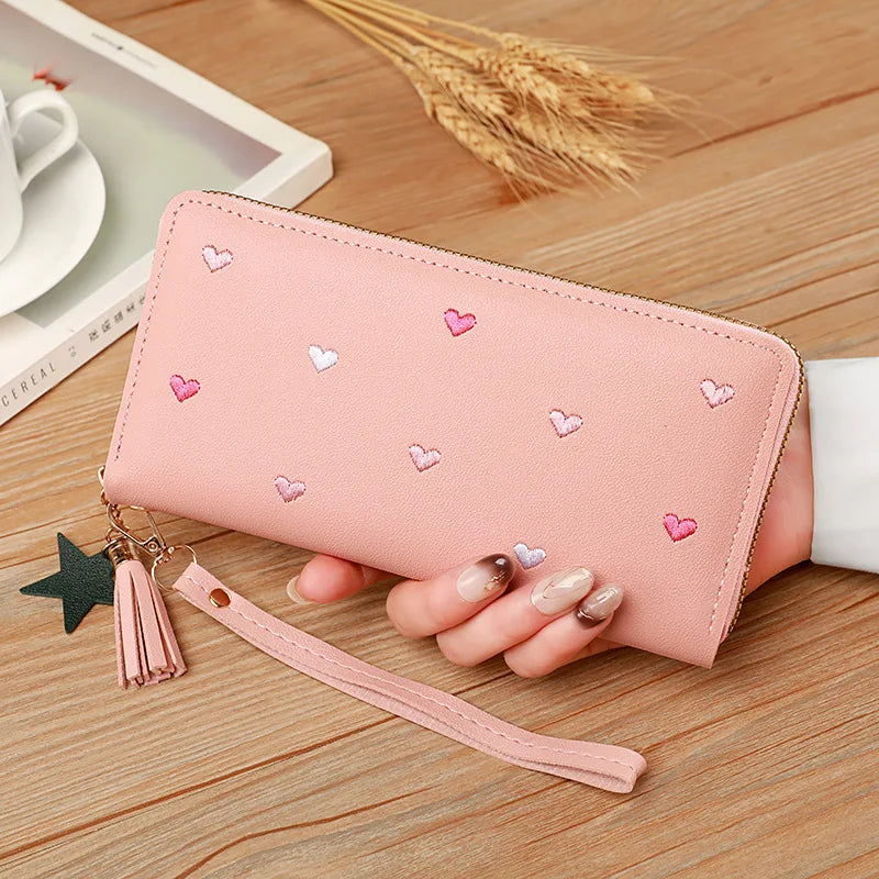 Portafogli lunghi da donna Portafogli di lusso con cuore d'amore per porta carte da tasca per soldi da donna Portafogli femminili Pochette per telefono