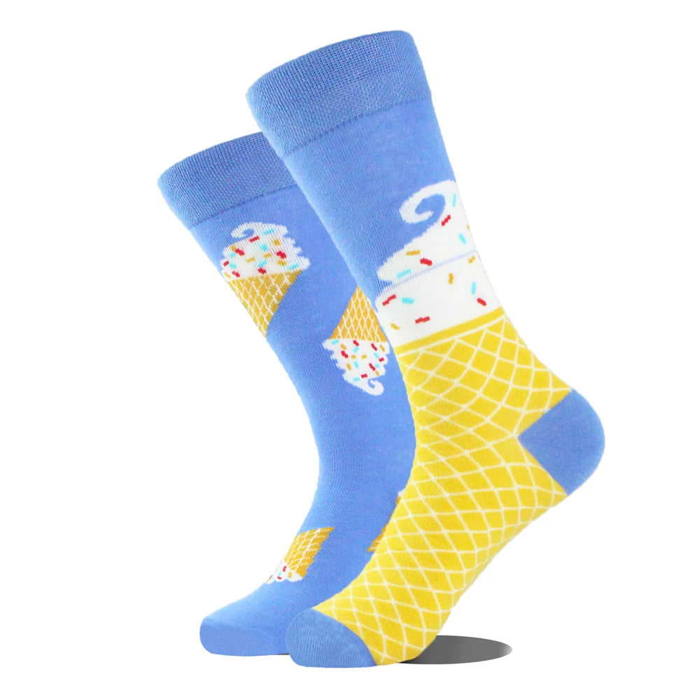 1 Pair Combed Cotton Socks Men Novelty AB Asymmetry Funny Skateboard Men's Mid Length Animal Print Socks Harajuku Happy Socks