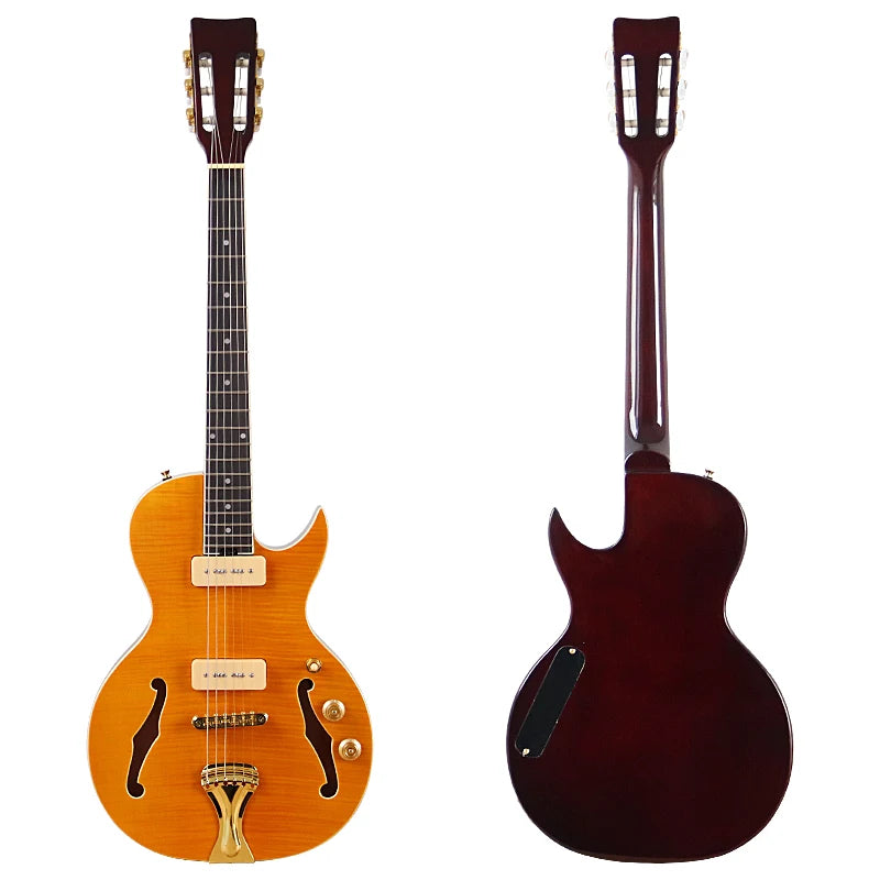 Chitarra elettrica classica a 6 corde con testa in acero fiammato da 39 pollici, design con foro a F, chitarra lucida
