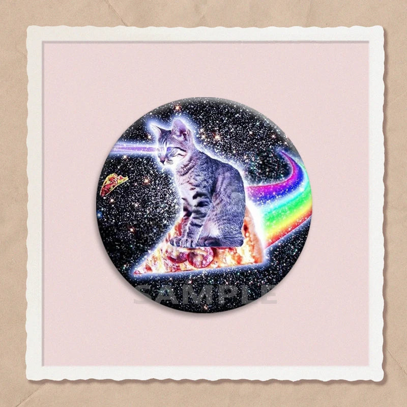 Simpatico e divertente arcobaleno gatto alieno spille con bottoni zaino abbigliamento decorazione spilla cartone animato fantascienza distintivo gioielli regali per bambini