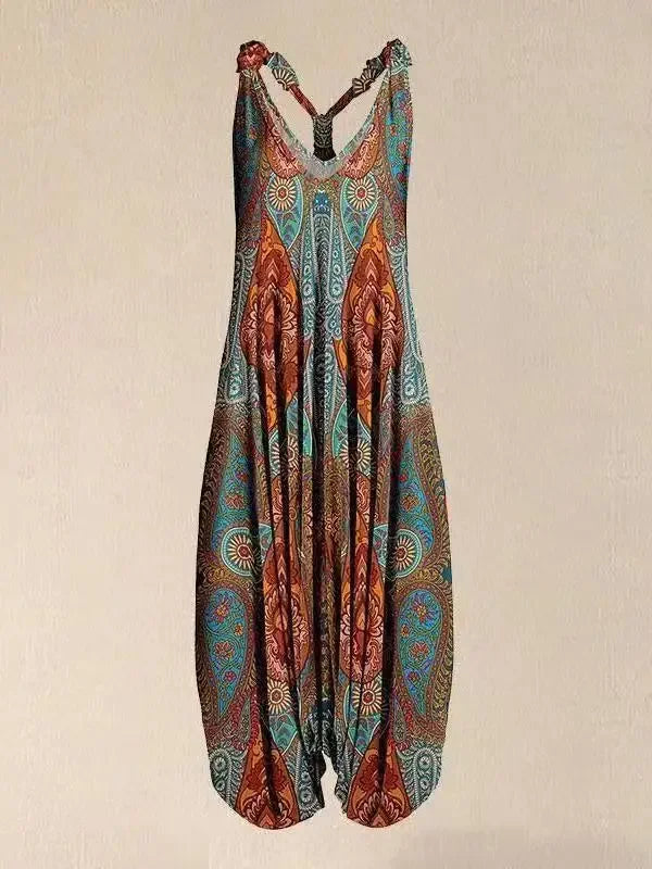 Tuta generale allentata bohémien a gamba larga Mandala etnico Stampa paisley vintage Pagliaccetti da donna Tutina harem senza schienale