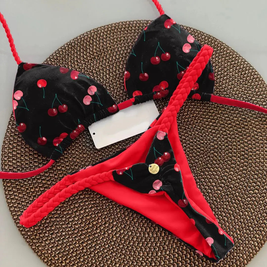 Nuovo bikini da donna con stampa divisa, costumi da bagno, perizoma alla moda, per le vacanze al mare