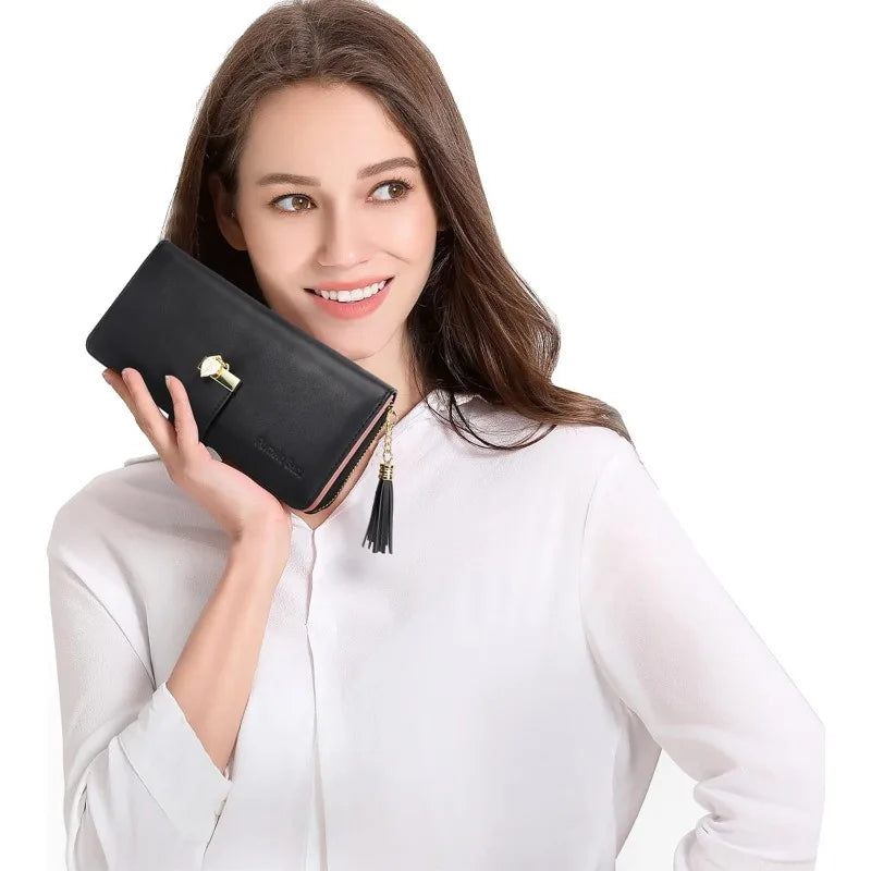 Pomelo Il miglior portafoglio da donna in tinta unita: cinturino da polso con pochette multi-carta in vera pelle con blocco RFID