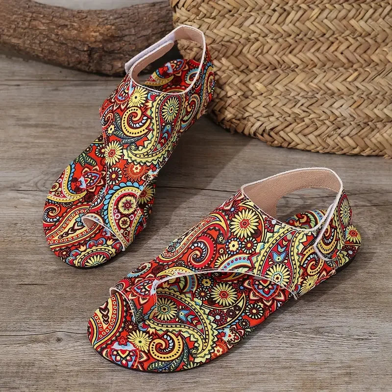 2025 Sandali piatti da donna Sandali bassi comodi stampati Scarpe stile romano della Boemia per le donne Scarpe moda Sandalias De Mujer