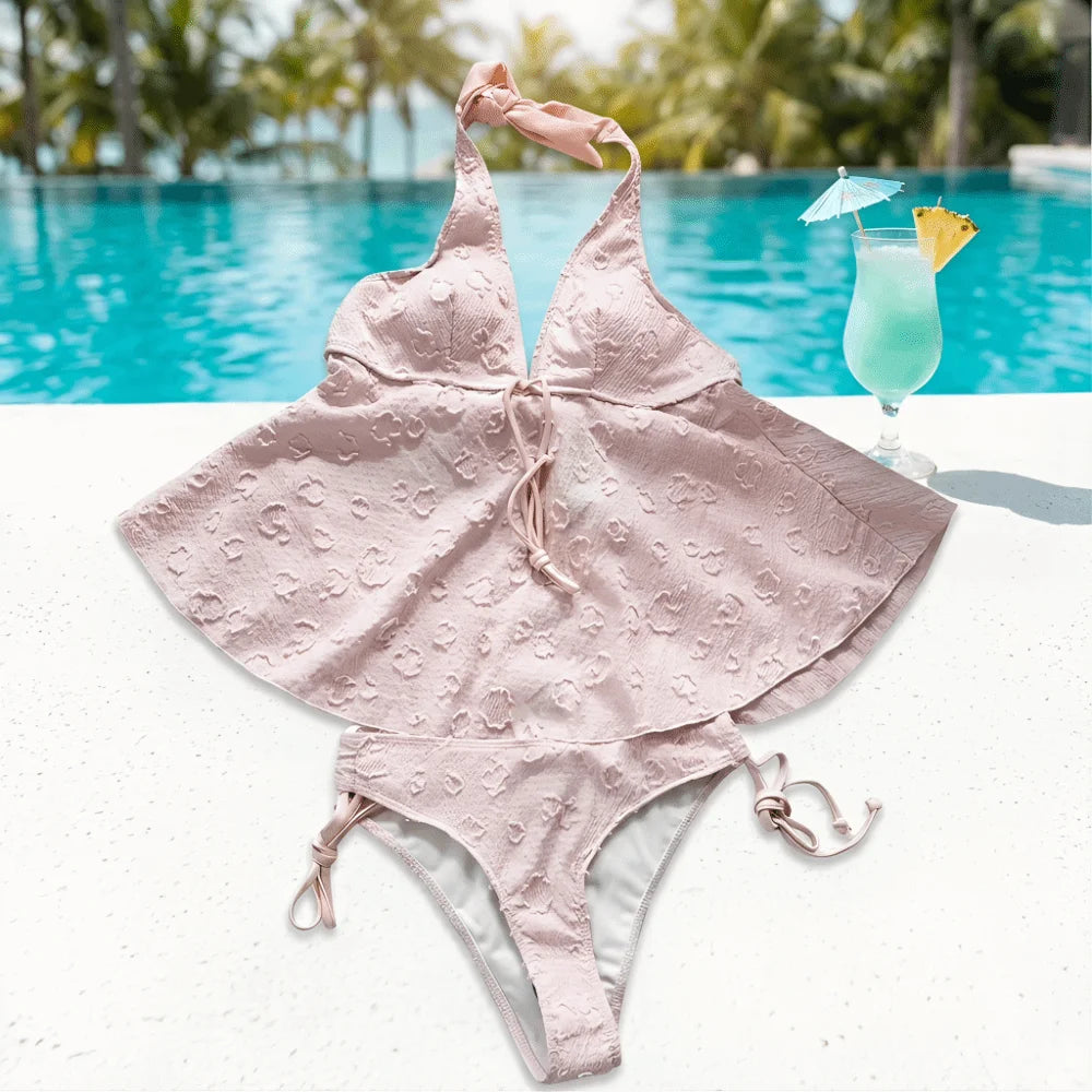 Elegante Costume da Bagno Bikini a Due Pezzi con Scollo all'Americana e Scollo a V, Vestibilità Slim, Set da Spiaggia Estivo Y2K per Donna