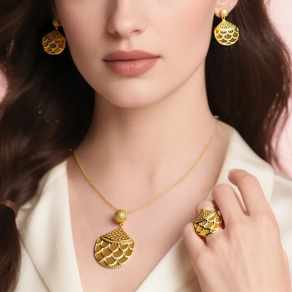 Dubai 24k Gold Plated Jewelry Sets for Women Earrings Necklace Rings Indian Bridal Costume Sets Nigerian Wedding Party Gifts