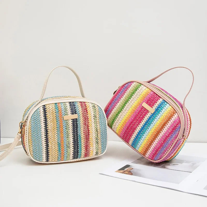 Borsa a Tracolla Mini Intrecciata Sweet Rainbow per Donne, Tendenza Moda Estate 2025, Borsa a Mano Singola a Tracolla, Forma Quadrata