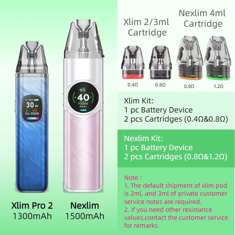 Dispositivo con Batteria per OXVA Xlim Pro 2 1300mAh/Nexlim 1500mAh con Kit Due Cartucce per Cartucce da 0.4/0.6/0.8/1.2ohm 2/3/4ml