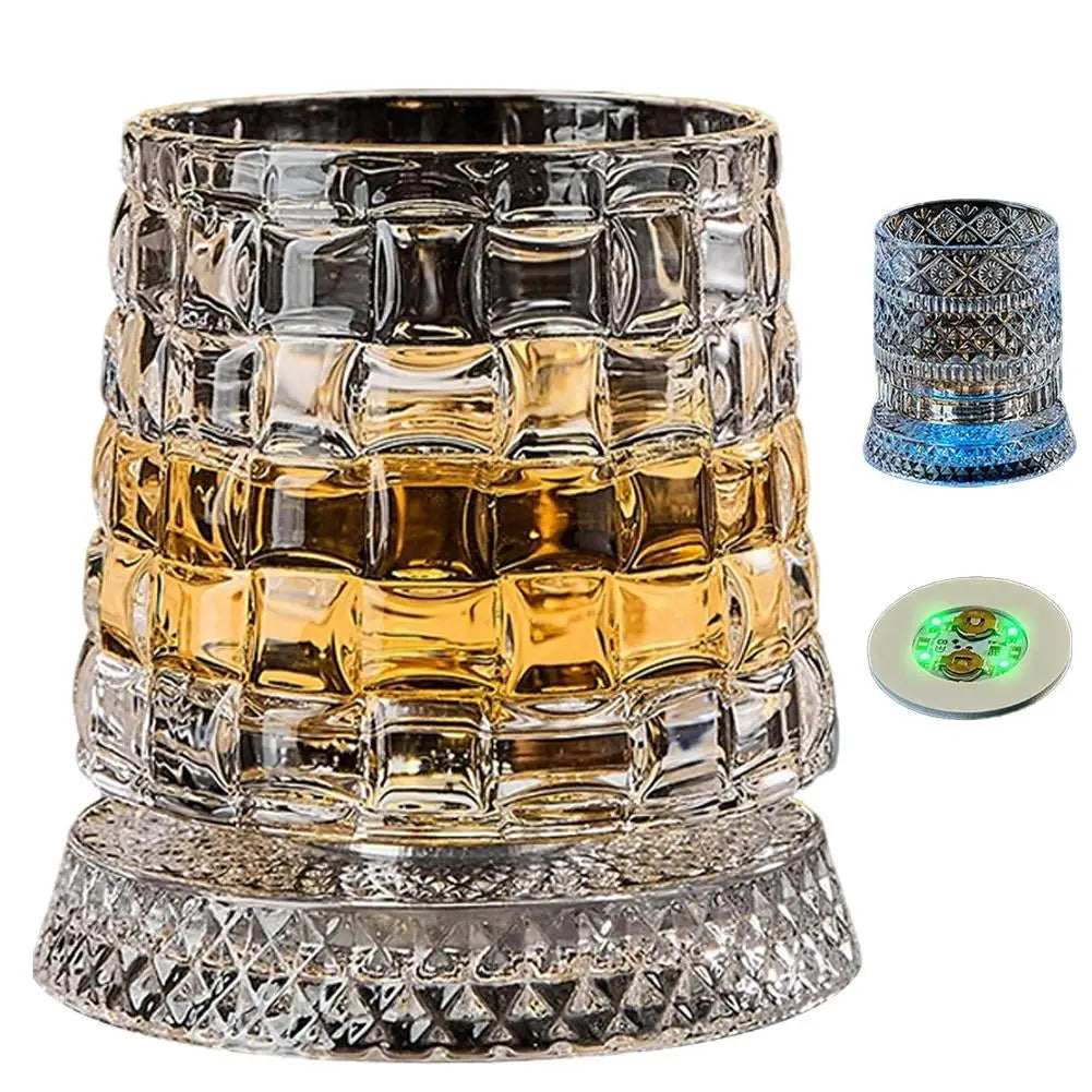 Set di 1 Bicchiere da Whisky Rotante da 260ML, Bicchiere Creativo in Cristallo Premium per Birra, Bicchiere per Liquori con Base, Bicchiere da Vino Dritto con Rilievo