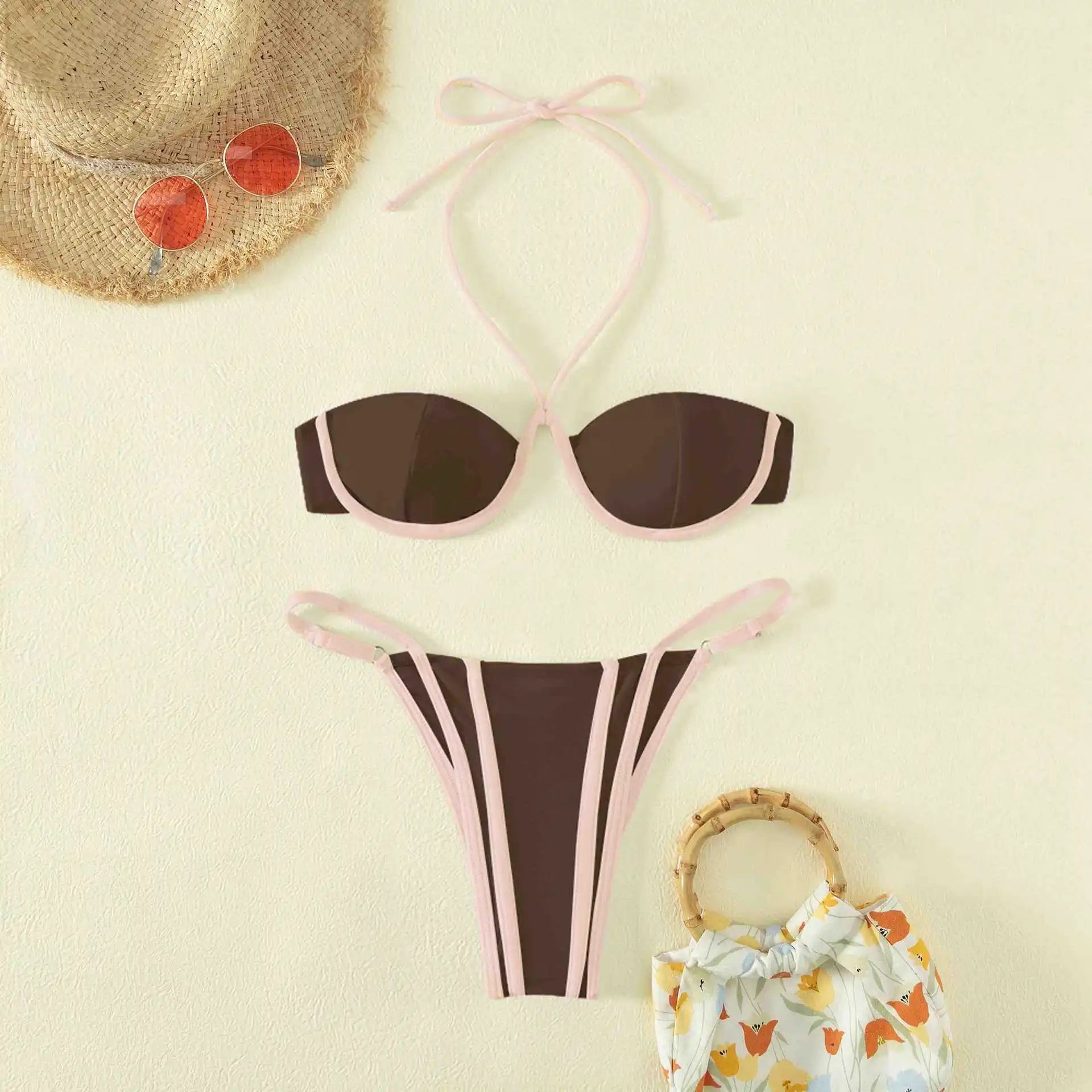 Nuovo bikini sexy donna stampa bikini set halter backless costume da bagno costumi da bagno biquini dot biquini costumi da bagno femminili bikini sexy set
