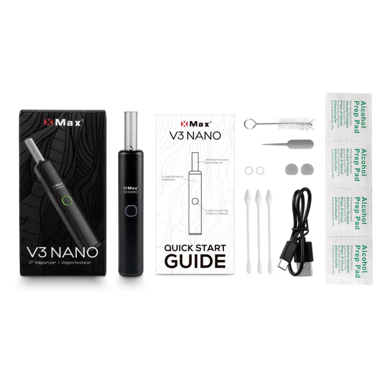 Nuovo Arrivo XMAX V3 Nano Kit Vaporizzatore per Erbe Secche con Batteria Integrata da 1000mAh, Riscaldamento Ibrido, Bocchino in Vetro, Penna Vape TC, Sigarette Elettroniche