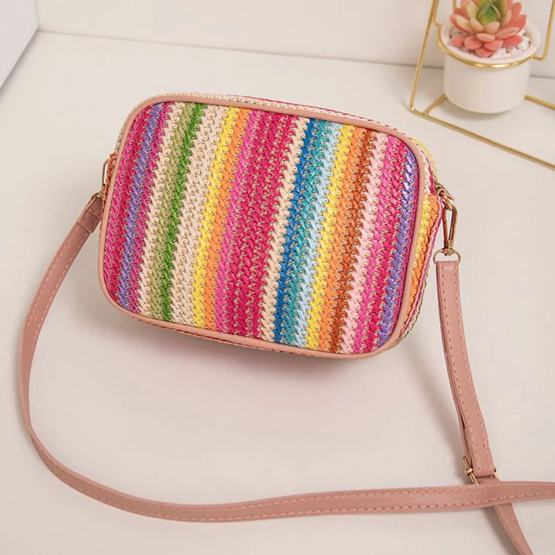 Borsa a tracolla alla moda da donna in tessuto colorato Borsa da spiaggia estiva Borsa a tracolla da donna