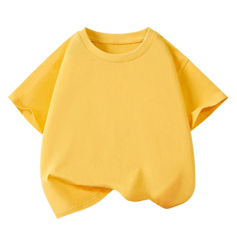 T-shirt sportiva casual a maniche corte in puro cotone per bambini, tinta unita, girocollo, estiva, traspirante, morbida, per bambini