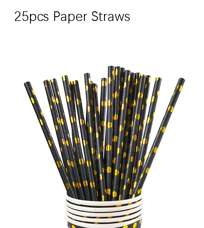 Set di stoviglie usa e getta per compleanno in oro nero, piatti di carta, tazze, tovaglioli, tovaglie, decorazione per feste di buon compleanno per adulti, matrimonio
