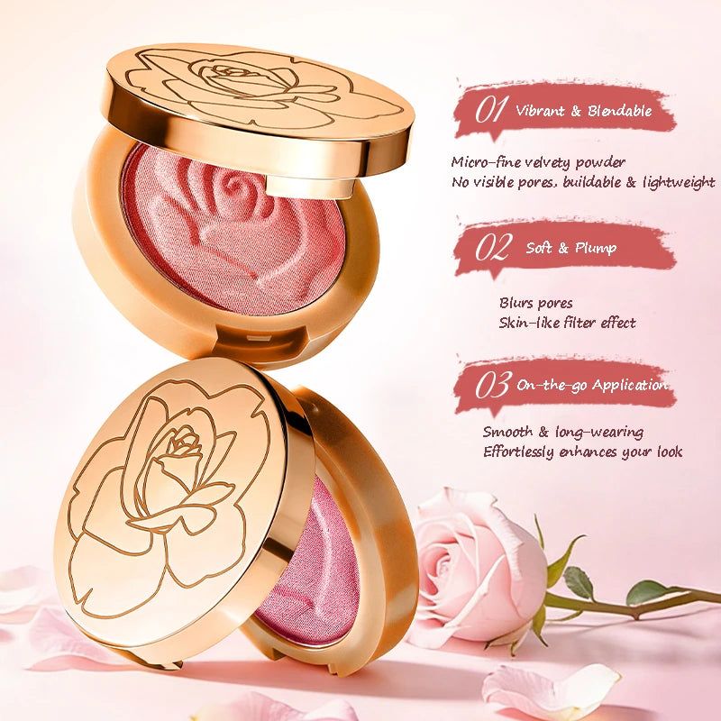 Fard in polvere opaco effetto velluto con rose in rilievo, tinta per guance a lunga durata, rosa marrone naturale, palette monocolore per contouring