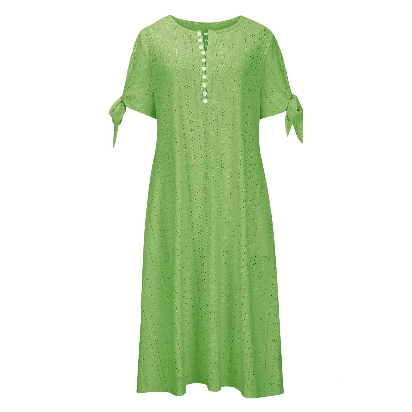 Abito Midi Estivo da Donna Boho con Occhielli e Spalle Scoperte, Maniche Corte, Scollo a V, Bottoni, Vestibilità Ampia, Stile Casual a Trapezio con Tasche