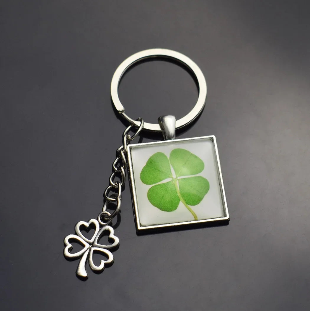 Portachiavi trifoglio Quadrifoglio Palla di vetro Ciondolo doppio lato Portachiavi in metallo Regalo gioielli fortunati per uomo Dropshipping