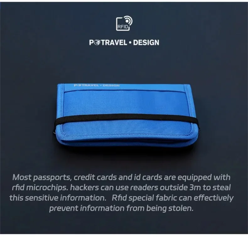 Portafoglio da viaggio RFID Porta passaporto Organizzatore di carte di credito Custodia con cerniera Organizzatore di documenti Accessori da viaggio antifurto