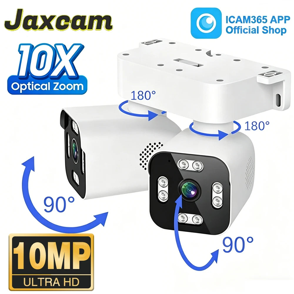 ICAM365 Security Camera Outdoor Waterproof Dual Lens HD 10MP 10X Zoom WiFi CCTV Night Vision Two-Way Intercom PTZ Remote Viewing