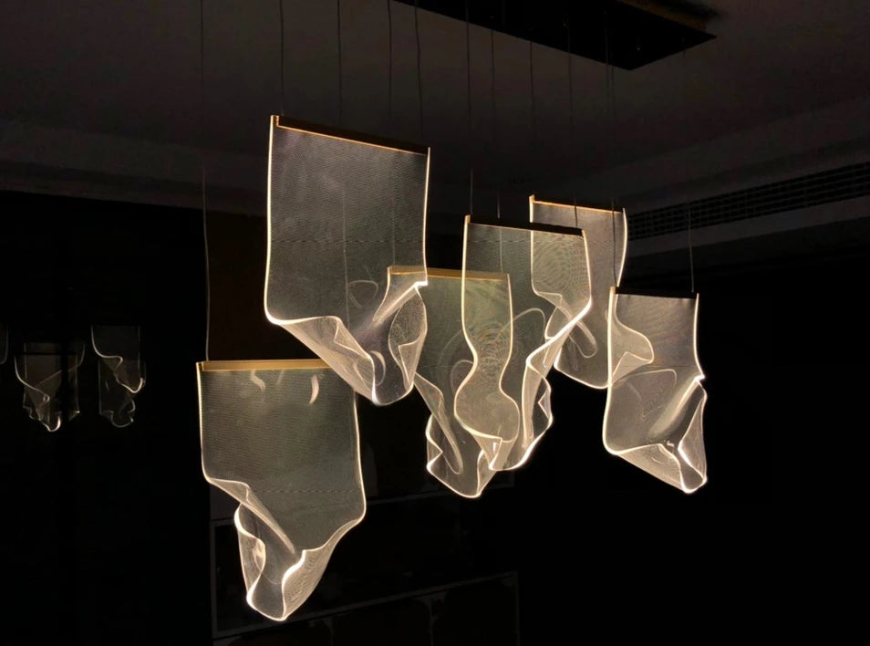 Modern Light Luxury Light Guide LED Long Strip Chandelier Living Room Dining Room Whole House Complete Set Lighting Duplex Rotat