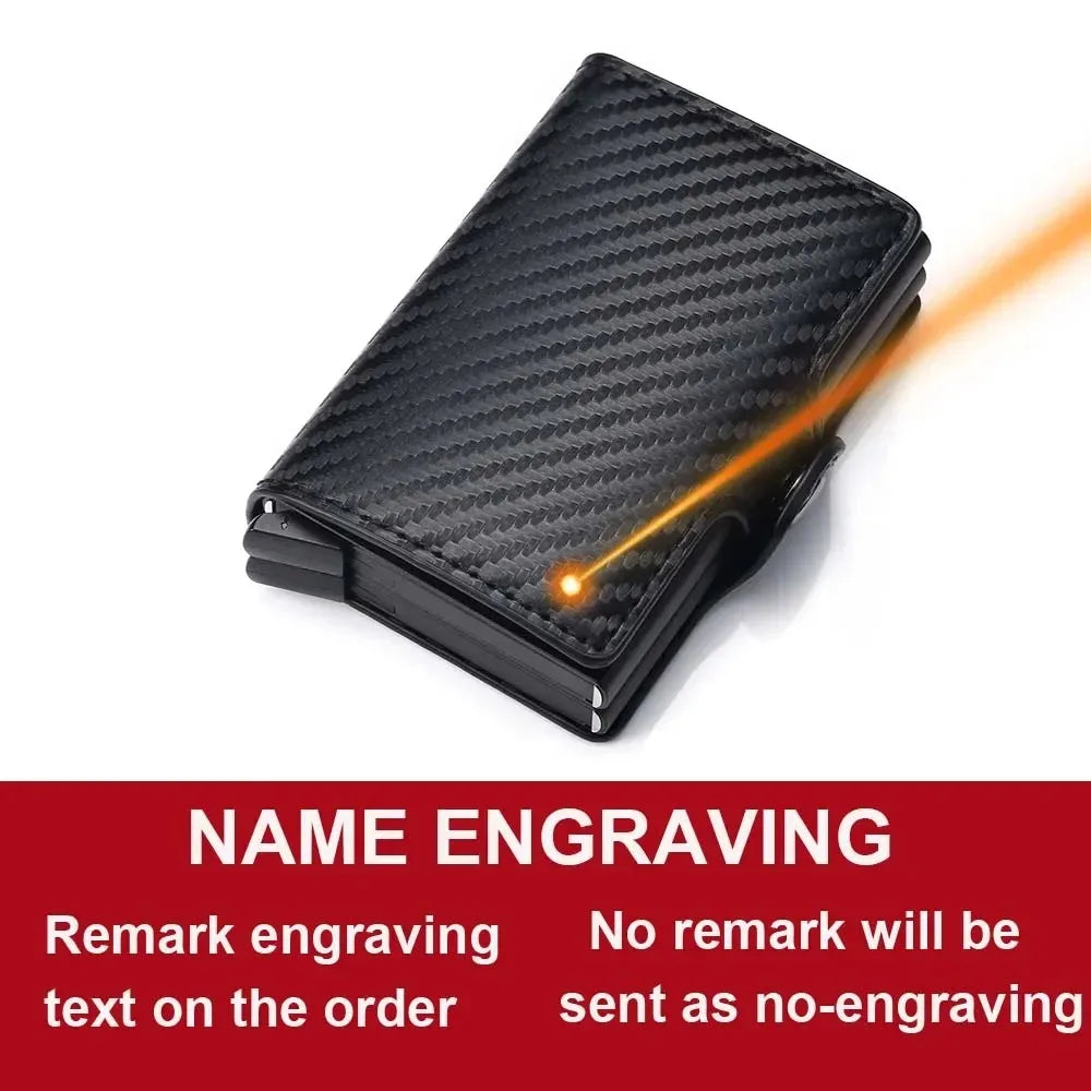 Nome inciso Portafoglio pop-up mini in fibra di carbonio Regalo personalizzato Carta Rfid Portafogli da uomo di alta qualità 12 porta carte Piccolo sacchetto di soldi