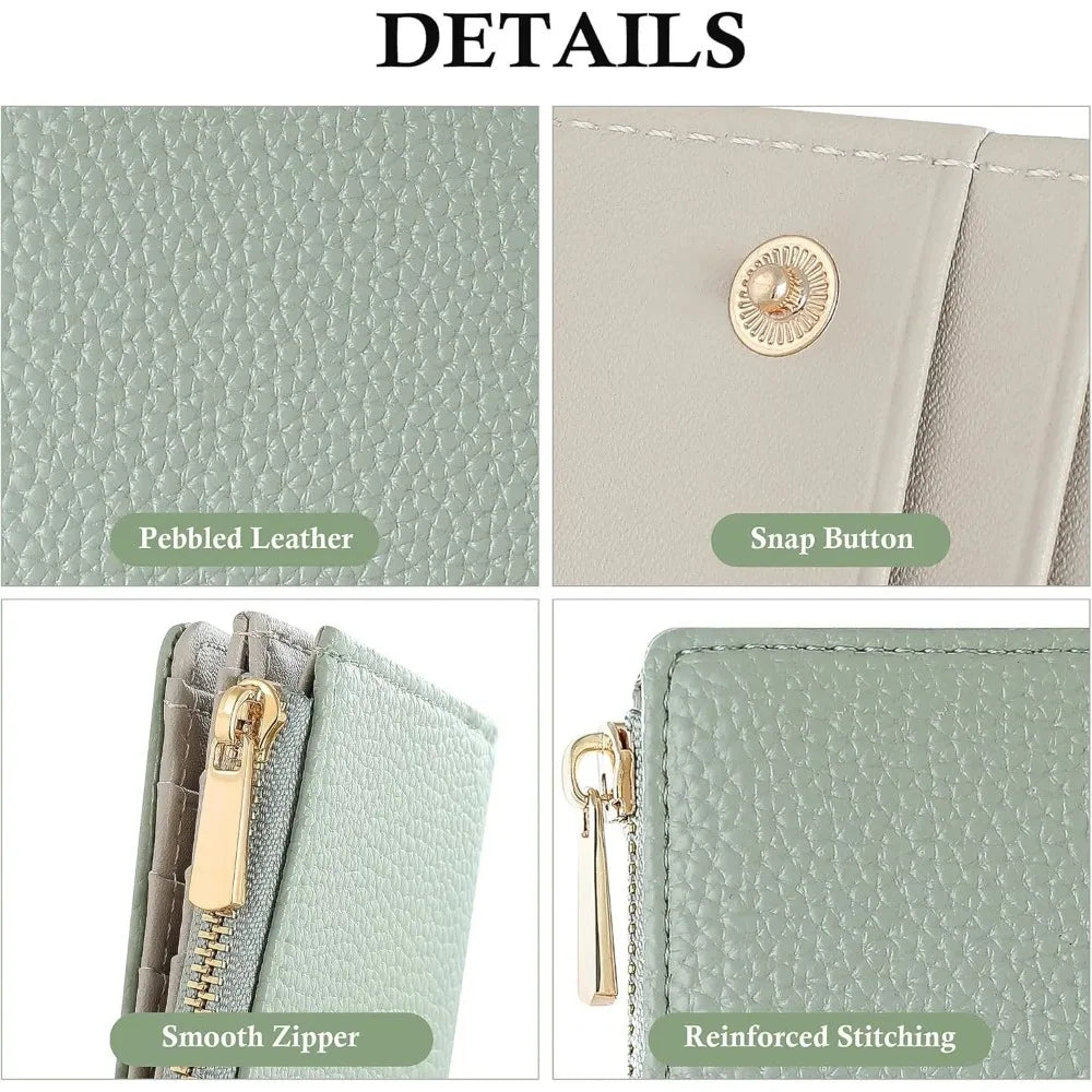Portafoglio Sottile Bifold da Donna, Porta Carte in Ecopelle con Blocco RFID e Tasca Portamonete con Cerniera per Uso Quotidiano e Viaggi