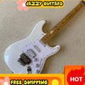 Chitarra Elettrica Bianca ST con Pickup SSH, Corpo in Ontano, Manico in Acero con Intarsi a Stella, Ponte Tremolo Floyd Rose, Spedizione Gratuita