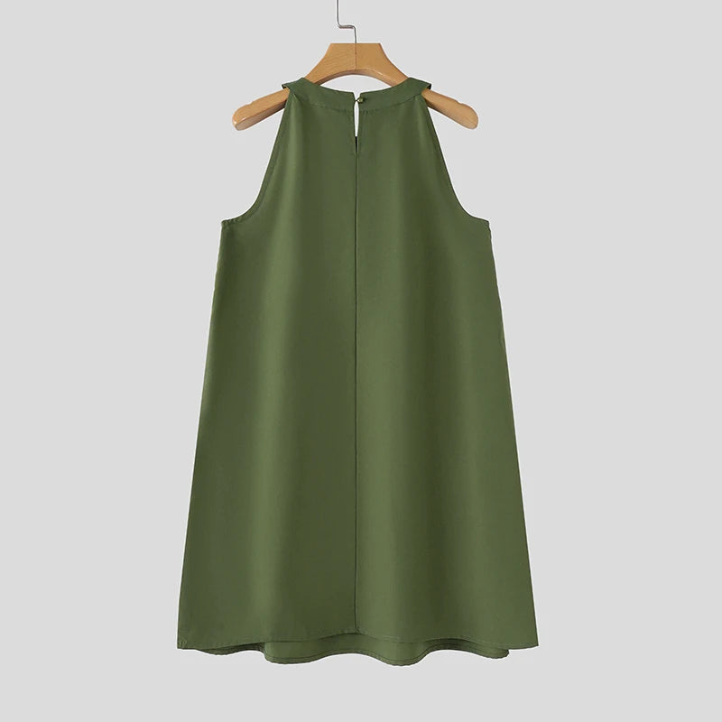ZANZEA Abito estivo senza maniche a strati con scollo all'americana Donna Coreano con volant Patchwork Abito da spiaggia O-Collo Vestito estivo allentato Sweety Party Vestido