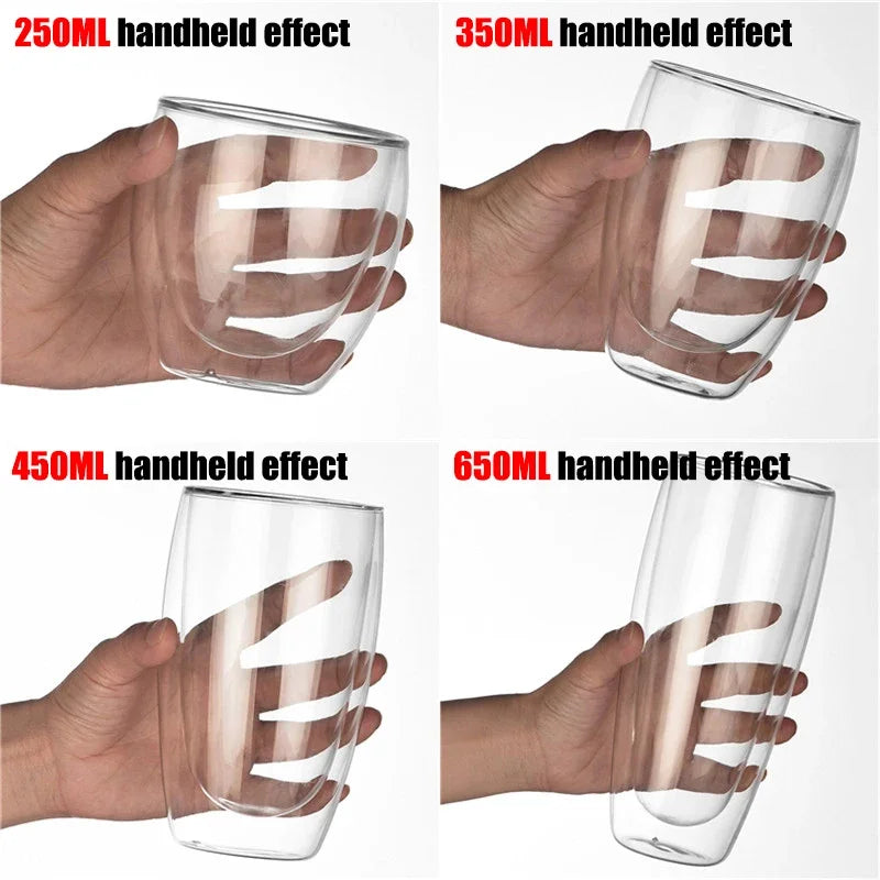 Tazza da caffè in vetro trasparente Latte Whisky Tè Birra Doppio creativo Resistente al calore Cocktail Vodka Tazza da vino Bicchiere Bicchieri Regalo